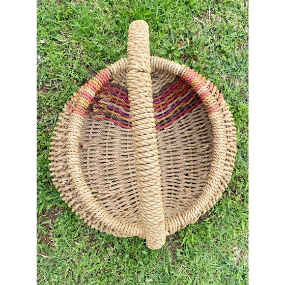 Vintage Buttocks Butt Basket Southwestern Stripe Egg Farm Flower Gathering 20" - Picture 9 of 16